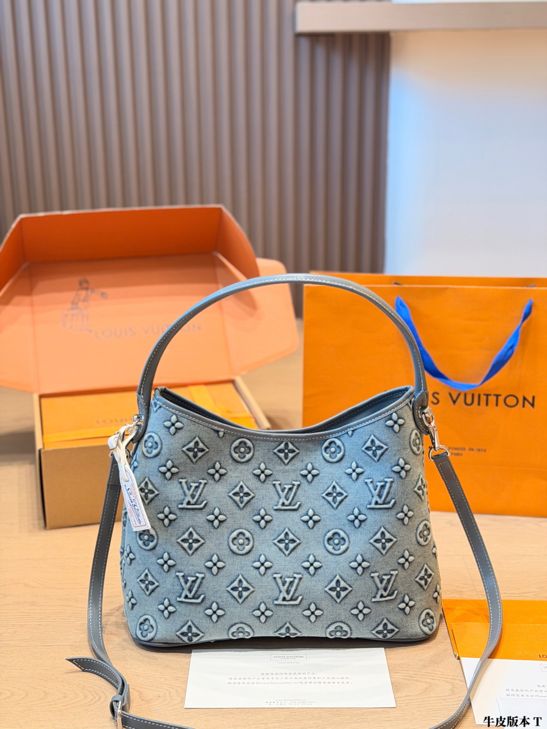 LV Denim Monogram Tote Bag Monogram Canvas Cowhide 2